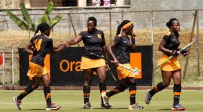 Orange Kenya players celebrate one of seven goals they put past Heartlands of Nigeria in semifinal match.