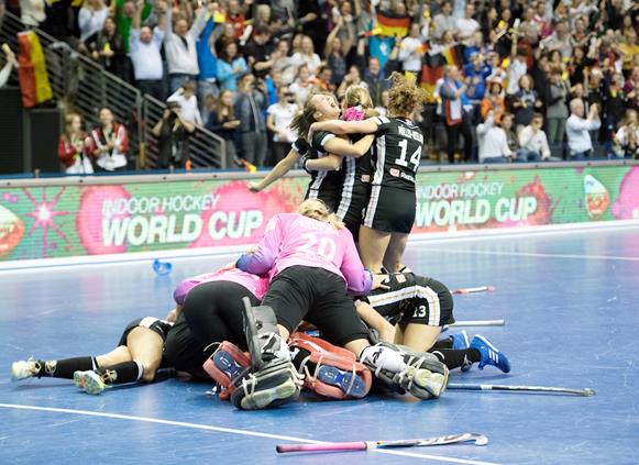 Joyous scenes as Germany win the 5th Women's Indoor Hockey World Cup 2018 in Berlin. Credit: FIH / World Sport Pics