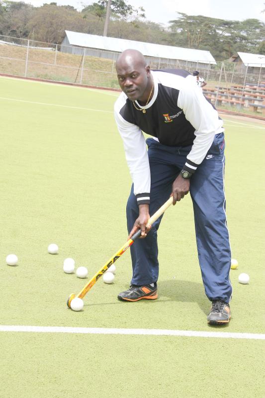 Hockey coachJ Meshack Senge in the field at citypark. ON 18/08/14 [ PHOTO: JENIPHER WACHIE]