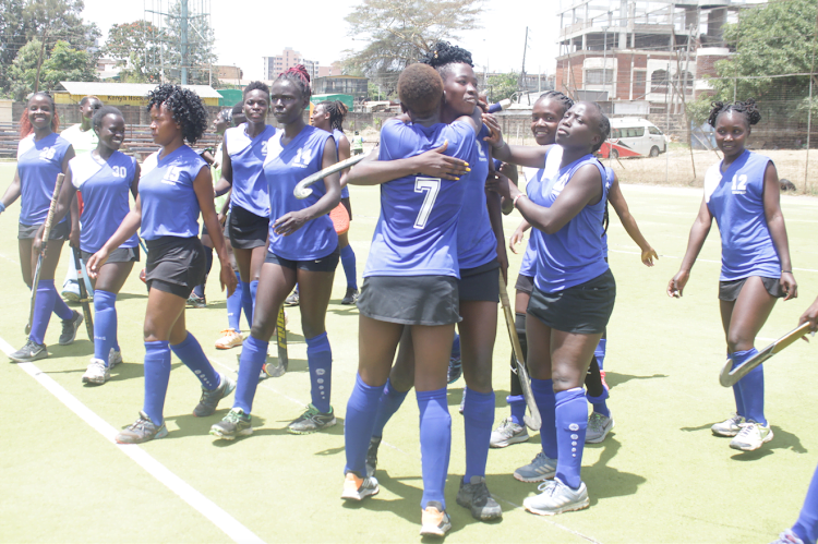 Lakers Ladies hockey team celebrate after their win against Ghana's Army Ladies at the Africa Cup for Club Championshipsat the City Park Stadium on February 15 