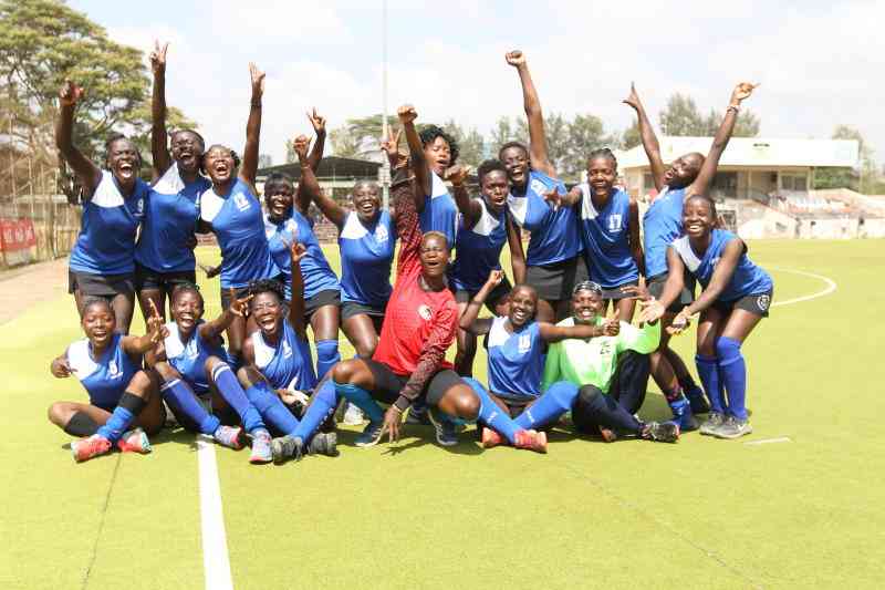 Lakers celebrate after beating Strathmore University during Africa Cup For Club Champions at City Park Hockey Stadium last February.